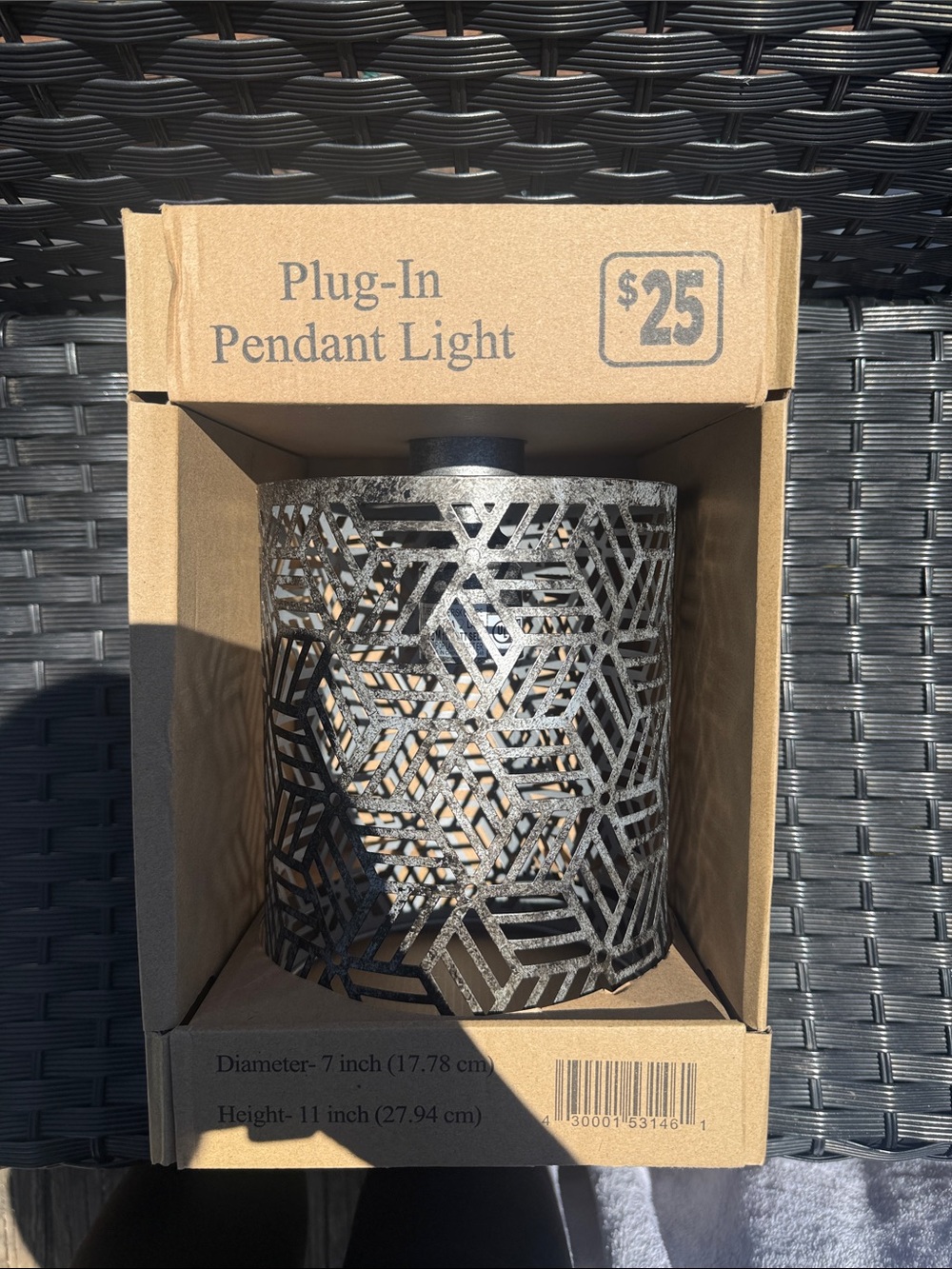 Plug-In Pendant Light - Black Geometric Metal Shade